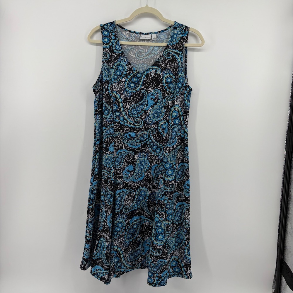 Kim Rogers Women Small Blue Paisley Sleeveless V-Neck A-Line Knit Dress